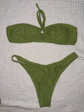 SHEIN Olive Green Bandeau Halter Bikini Set